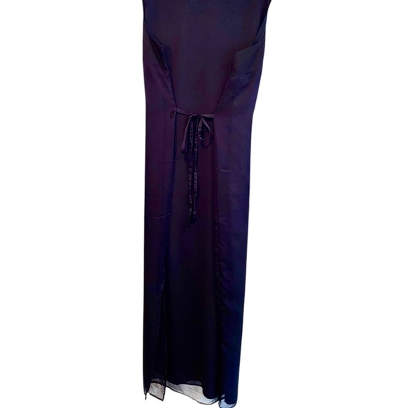 vintage y2k 90s Norton McNaughton navy Blue Chiffon overlay tie back Maxi dress - Picture 5 of 6